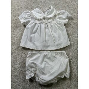 Vintage Mayfair Baby Outfit White Lace‎ Top Bloomer Set Puff Sleeve Infant Girls